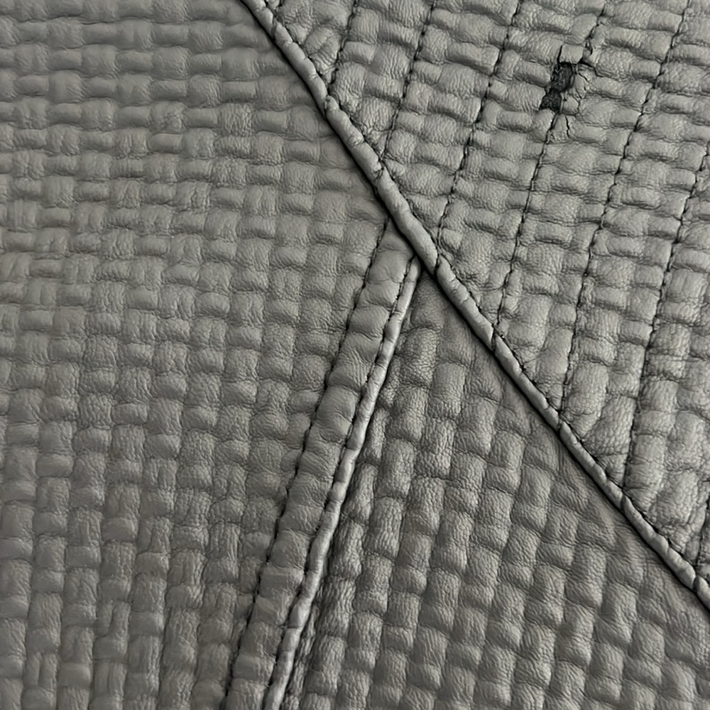 Women’s Grey Leather Jacket Moto Chic Minimal Textured Leather Sliver Zippers - Picture 3 of 7